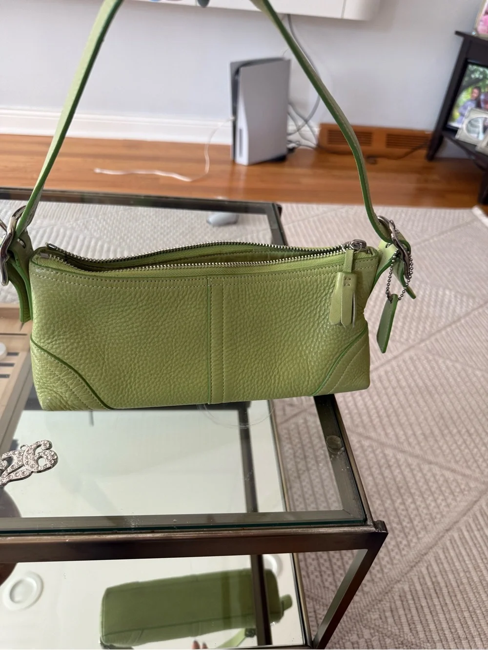 Green Leather Shoulder Bag - Classic Women's Handbag